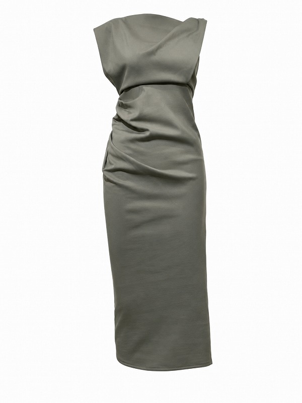 【新品DRESS 1929】エクステンデッドショルダーストレッチミモレ丈タイトミディアムドレス グレー【asos】